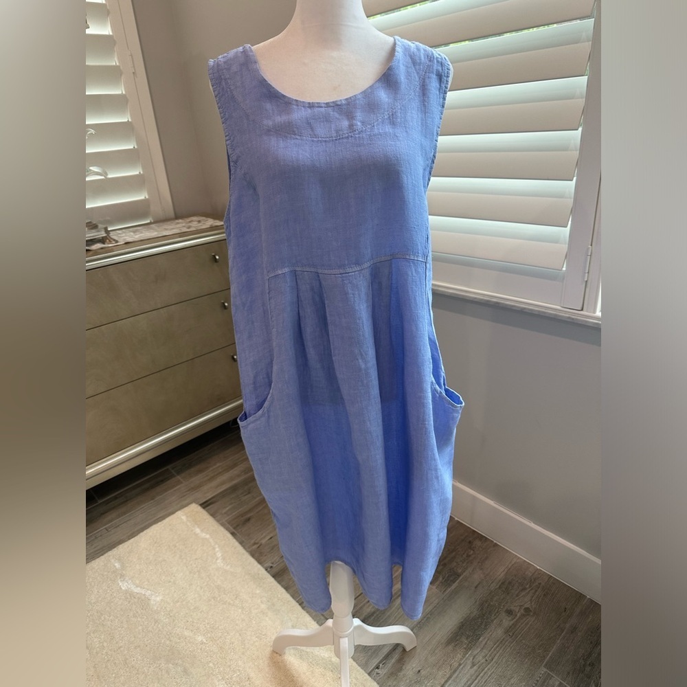 Luca Vanucci Linen Sleeveless Dress, Pockets, Size S